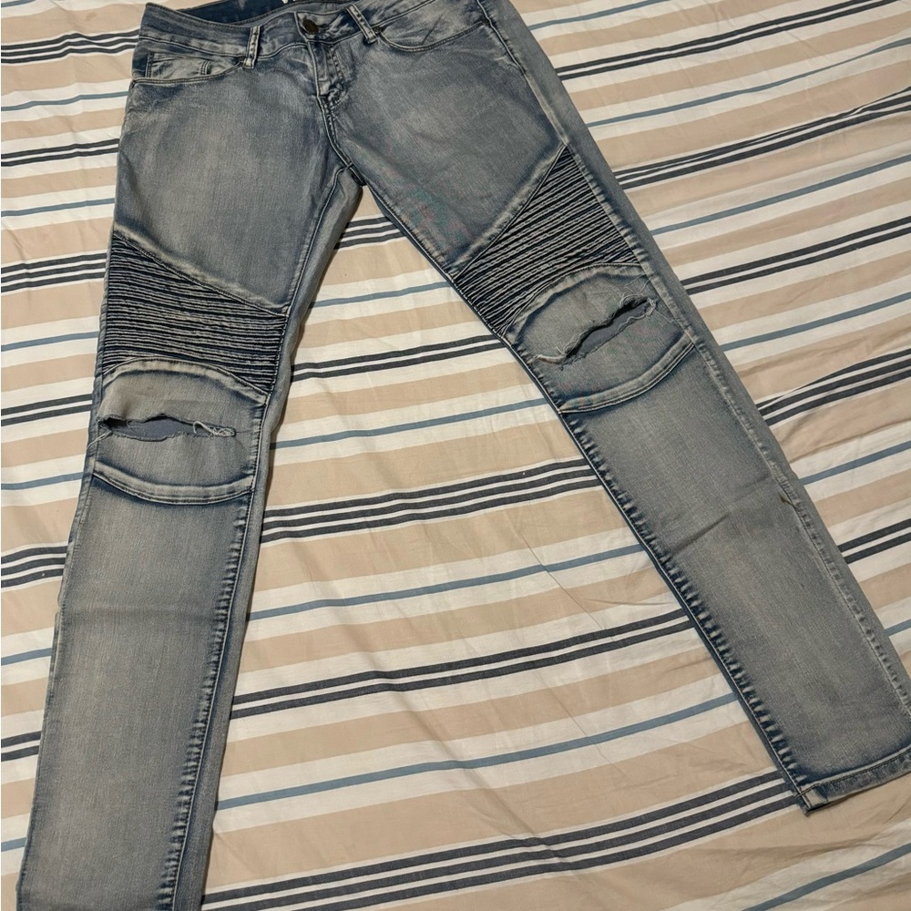 VIP Unisex Biker Ripped Jeans - Picture 9 of 10
